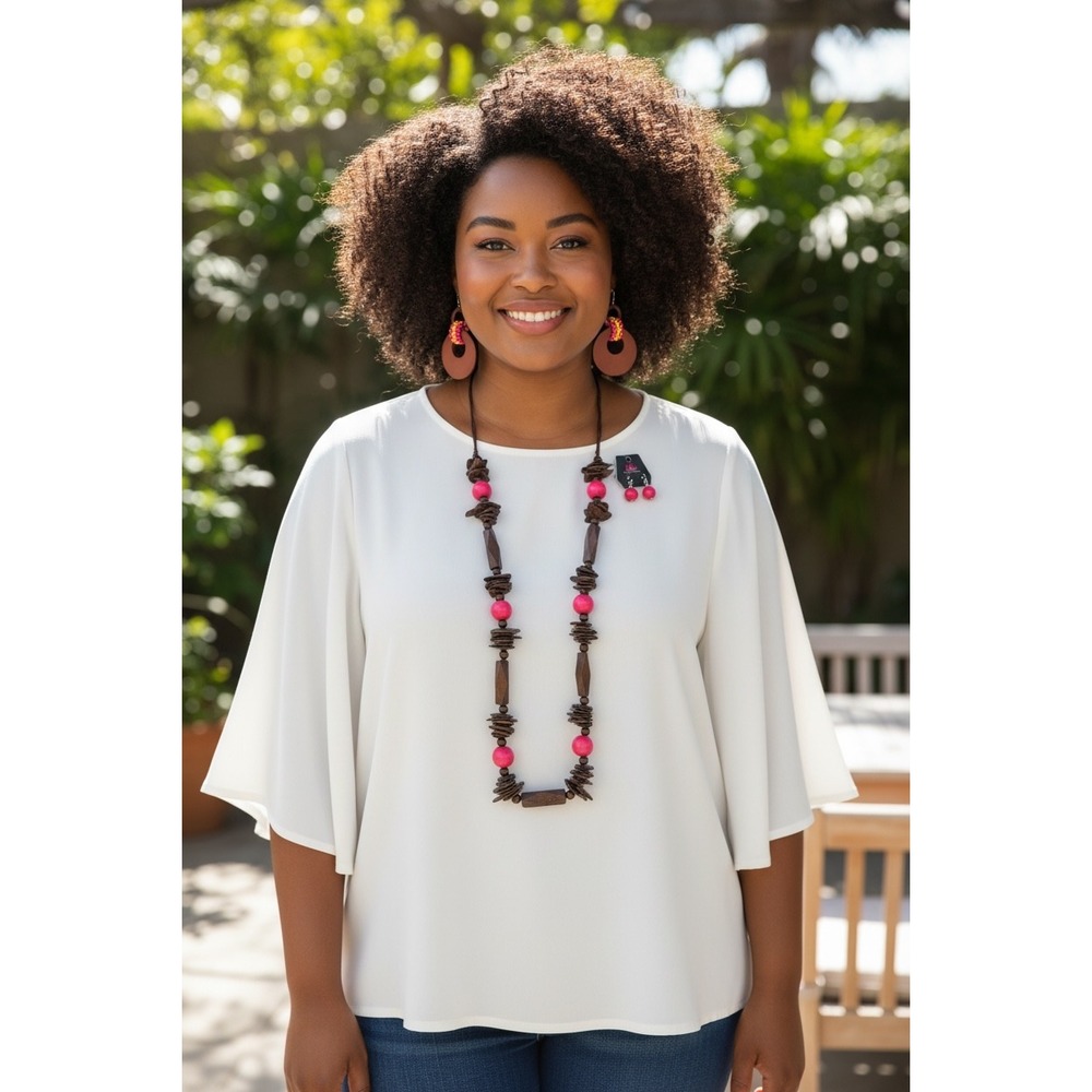 Paparazzi Wood Bead Necklace and Earring Set Pink Brown Boho Statement Jewelry